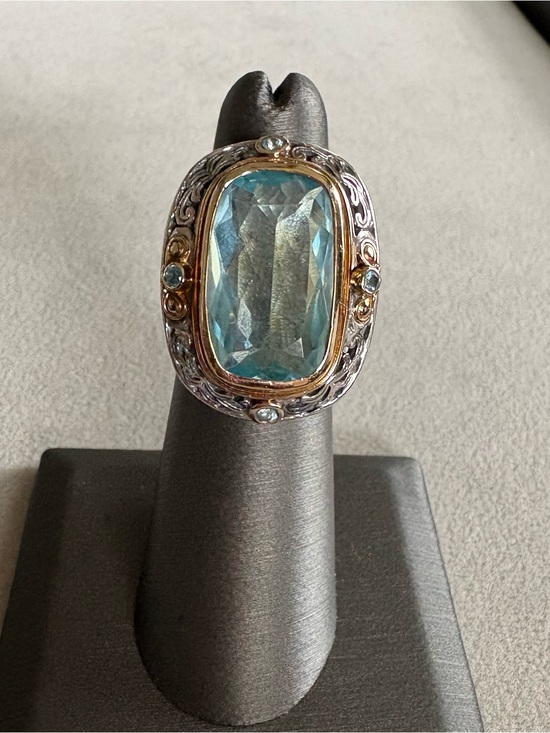 Konstantino Jewelry - Konstantino Blue Topaz Sterling Silver 18K Gold Cocktail Ring -